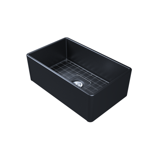 Forte 30" Black Fireclay Sink - Handcrafted, Durable, Elegant - Matte Finish